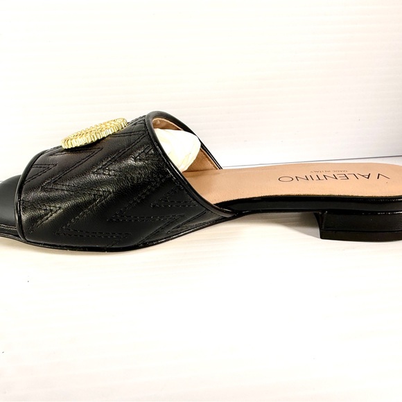 Valentino Aphrodite Black Slides with Gold Logo - Picture 6 of 10